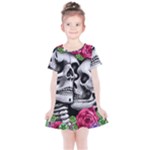 Black Skulls Red Roses Kids  Simple Cotton Dress