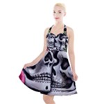 Black Skulls Red Roses Halter Party Swing Dress 