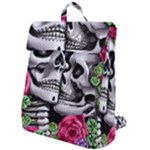 Black Skulls Red Roses Flap Top Backpack