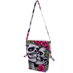 Black Skulls Red Roses Folding Shoulder Bag