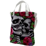 Black Skulls Red Roses Canvas Messenger Bag