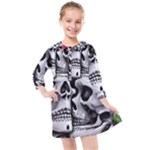 Black Skulls Red Roses Kids  Quarter Sleeve Shirt Dress