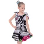 Black Skulls Red Roses Kids  Tie Up Tunic Dress