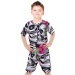 Black Skulls Red Roses Kids  Tee and Shorts Set