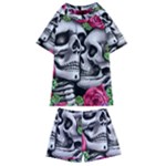 Black Skulls Red Roses Kids  Swim Tee and Shorts Set