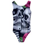 Black Skulls Red Roses Kids  Cut-Out Back One Piece Swimsuit