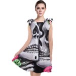 Black Skulls Red Roses Tie Up Tunic Dress