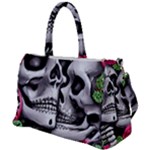 Black Skulls Red Roses Duffel Travel Bag