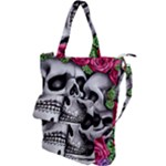 Black Skulls Red Roses Shoulder Tote Bag