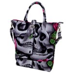 Black Skulls Red Roses Buckle Top Tote Bag