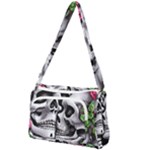 Black Skulls Red Roses Front Pocket Crossbody Bag