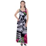 Black Skulls Red Roses Sleeveless Velour Maxi Dress