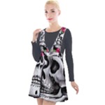 Black Skulls Red Roses Plunge Pinafore Velour Dress