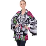 Black Skulls Red Roses Long Sleeve Velvet Kimono 