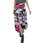 Black Skulls Red Roses Velour Split Maxi Skirt