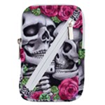 Black Skulls Red Roses Belt Pouch Bag (Small)