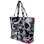 Black Skulls Red Roses Zip Up Canvas Bag