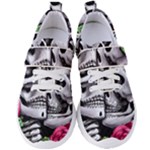 Black Skulls Red Roses Women s Velcro Strap Shoes