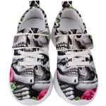 Black Skulls Red Roses Kids  Velcro Strap Shoes