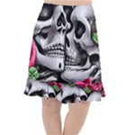 Black Skulls Red Roses Fishtail Chiffon Skirt