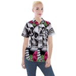 Black Skulls Red Roses Women s Short Sleeve Pocket Shirt