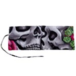 Black Skulls Red Roses Roll Up Canvas Pencil Holder (S)