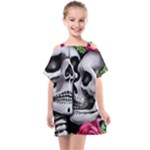 Black Skulls Red Roses Kids  One Piece Chiffon Dress