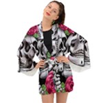 Black Skulls Red Roses Long Sleeve Kimono