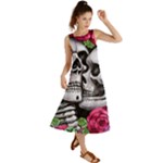 Black Skulls Red Roses Summer Maxi Dress