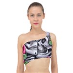 Black Skulls Red Roses Spliced Up Bikini Top 