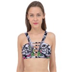 Black Skulls Red Roses Cage Up Bikini Top