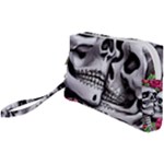 Black Skulls Red Roses Wristlet Pouch Bag (Small)