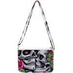 Black Skulls Red Roses Double Gusset Crossbody Bag