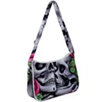 Black Skulls Red Roses Zip Up Shoulder Bag