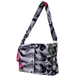 Black Skulls Red Roses Full Print Messenger Bag (L)