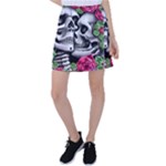 Black Skulls Red Roses Tennis Skirt