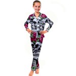 Black Skulls Red Roses Kid s Satin Long Sleeve Pajamas Set