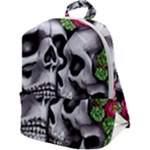 Black Skulls Red Roses Zip Up Backpack