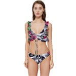 Black Skulls Red Roses Low Cut Ruffle Edge Bikini Set