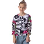 Black Skulls Red Roses Kids  Cuff Sleeve Top