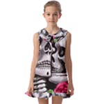 Black Skulls Red Roses Kids  Pilgrim Collar Ruffle Hem Dress