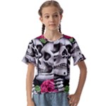 Black Skulls Red Roses Kids  Cuff Sleeve Scrunch Bottom Tee