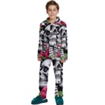 Black Skulls Red Roses Kids  Long Sleeve Velvet Pajamas Set