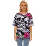 Black Skulls Red Roses Oversized Basic Tee