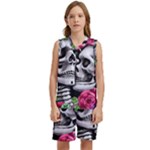 Black Skulls Red Roses Kids  Basketball Mesh Set