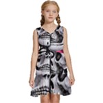 Black Skulls Red Roses Kids  Sleeveless Tiered Mini Dress