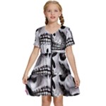 Black Skulls Red Roses Kids  Short Sleeve Tiered Mini Dress