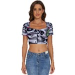 Black Skulls Red Roses Short Sleeve Square Neckline Crop Top 