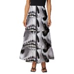 Black Skulls Red Roses Tiered Ruffle Maxi Skirt