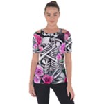 Floral Skeletons Shoulder Cut Out Short Sleeve Top